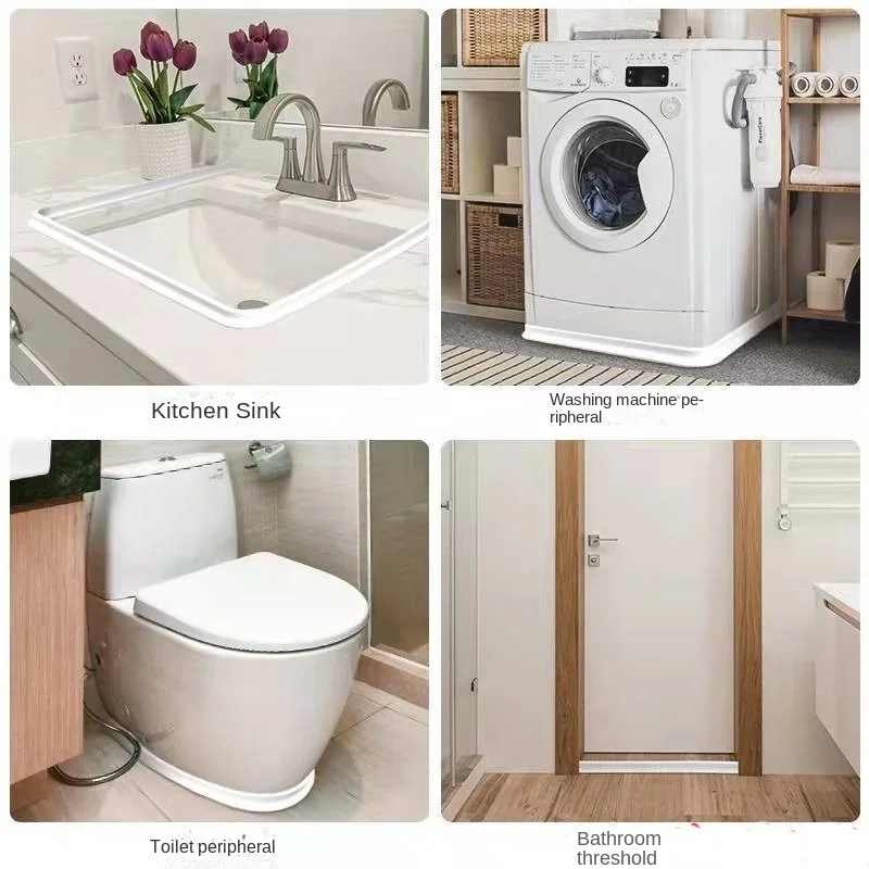 Bathroom Silicone Water Retaining Strips Shower Room Wet Dry Separation Blocker Water Dam Flood Barrier Bendable Sealing Strip