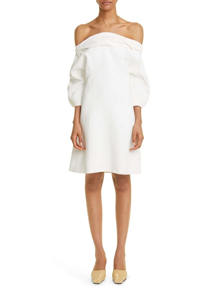 

y2k summer button knot flap one shoulder short sleeve linen long dresses2023 fashion pleats simple temperament dresses for prom