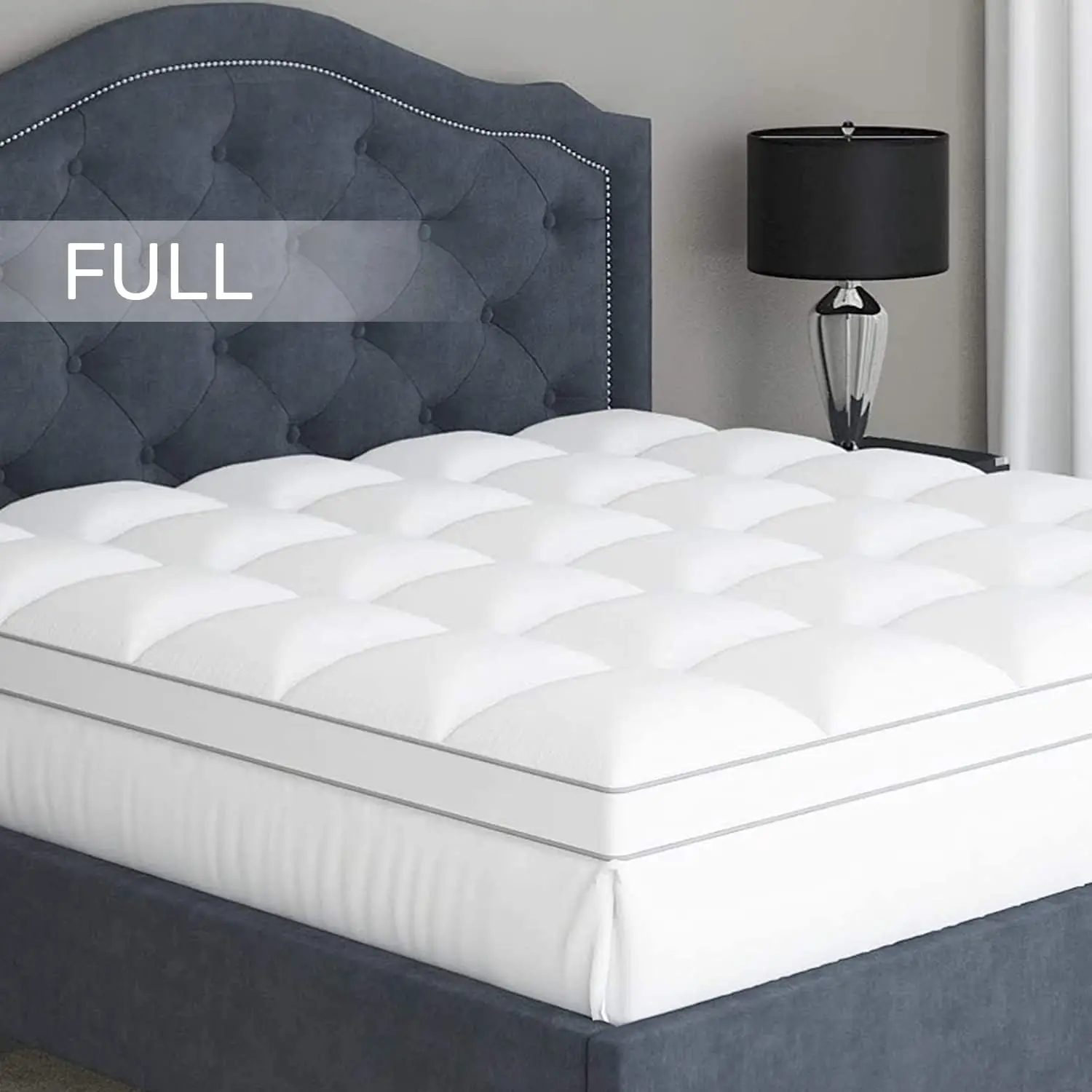 Full Size Cooling Bed Mattress Topper-Pillow-Top Thickness,Soft Cotton Fabric, Breathable & Plush Quilted Down Fill,Deep
