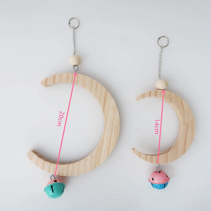 Big Size Hanging Swing Parakeet Solid Wood Ring Moon Shaped Bird Cage Branch Training Toy Holding Station Shelf for Parrot