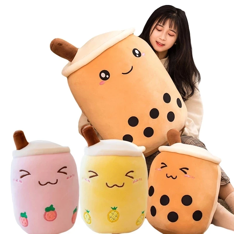 

1pc 23CM Cute Boba Milk Tea Plushie Toy Soft Stuffed Apple Pink Strawberry Taste Milk Tea Hug Pillow Balls For Kids Girls Gifts