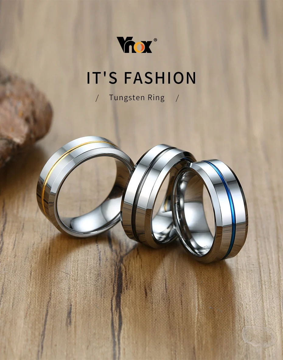Vnox Qualifizierte 8mm Wolfram Rillen Hochzeit Band für Männer Anti Scratch Jahrestag Ring Geschenk – Detail 2