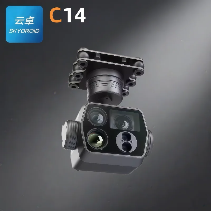 Vue rapprochée de la caméra 2K thermique du drone Skydroid C14 Mini 4-en-1 avec nacelle.
