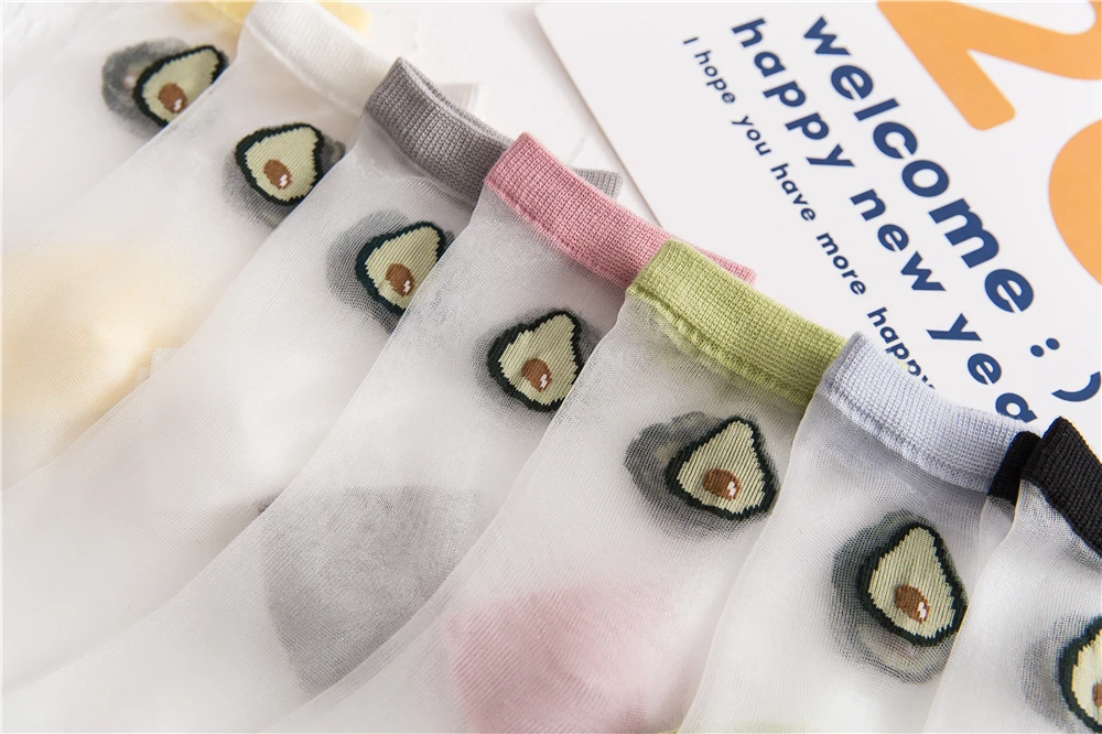 3 Paare/Lot schicke Damen-Socken für Sommer und Frühling, atmungsaktiv, dünn, Avocado-Socken, modische, lustige Spitzensocken im Angebot – Detail 15