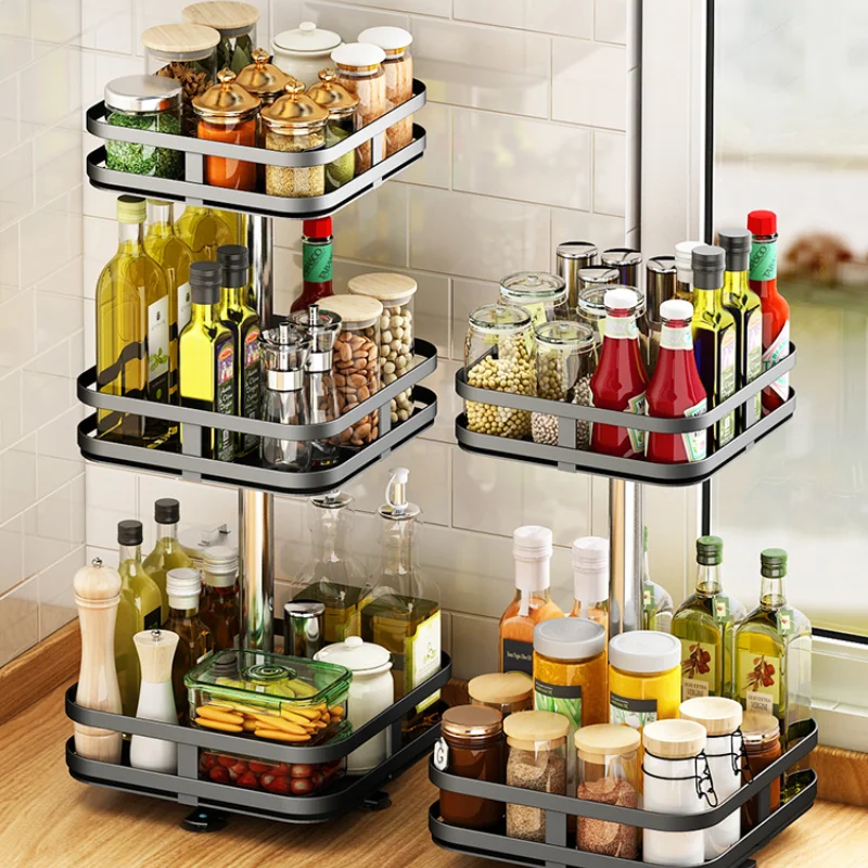 Kitchen Spice Rack Can Rotate Three-layer Storage Household Turntable Ornaments