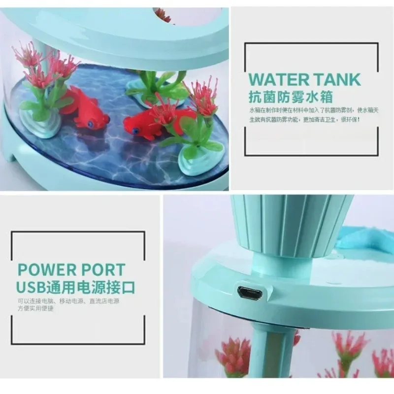 물고기 탱크 LED 조명 가습기 USB 가정용 가습기 공기 디퓨저 정수기 분무기 디퓨저 아로마 미스트 메이커 안개 수족관