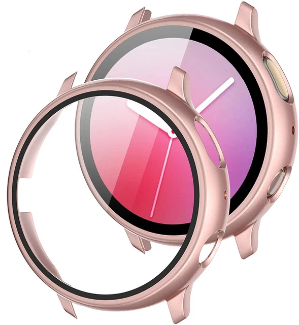 PC Hard Case for Samsung Galaxy Active 2 44mm 40mm Bumper Full Around Glass+ Screen Protector Cover for Galaxy Watch Active 2 Rose Gold