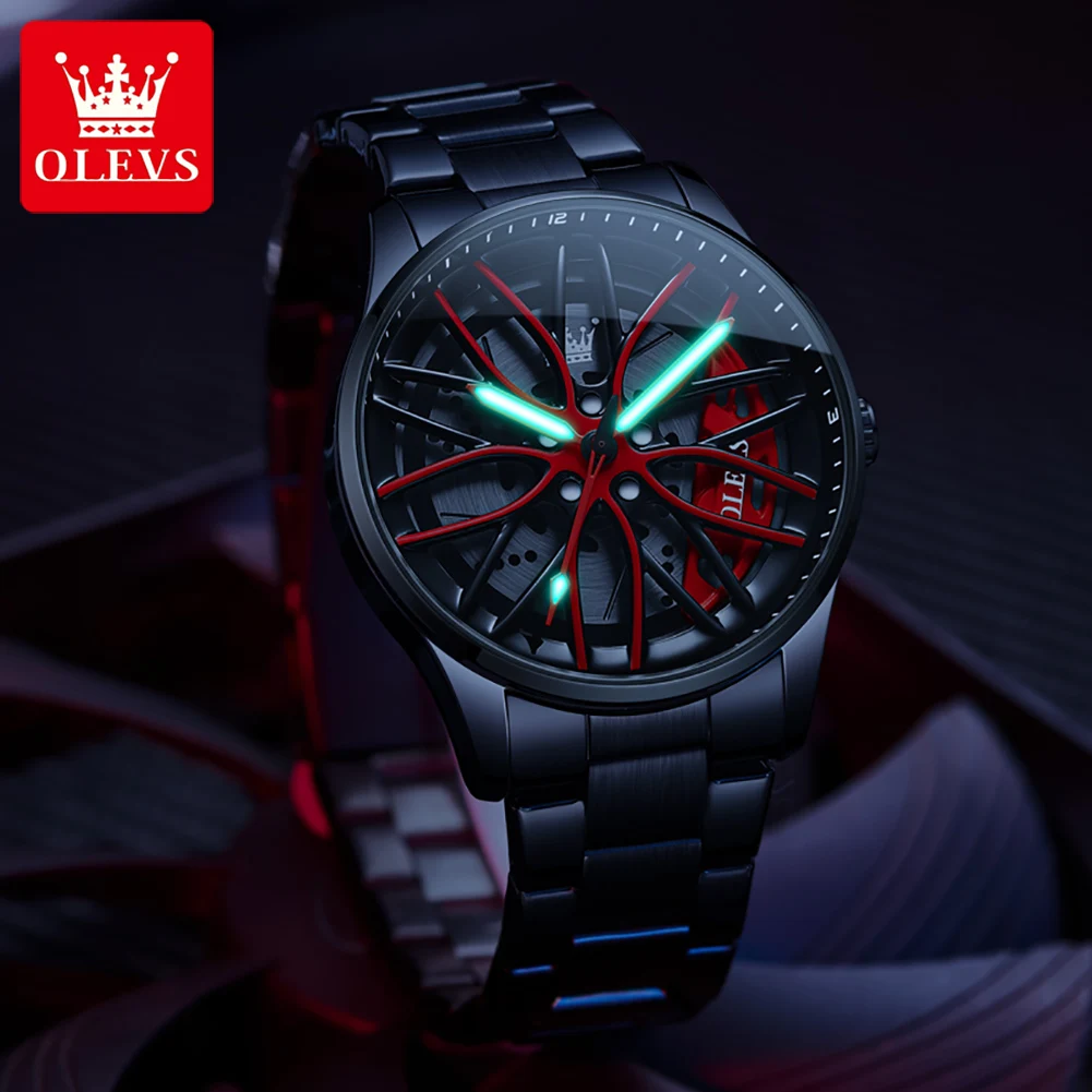 Montre pour homme OLEVS, montre à quartz, cadran rotatif original, tendance de la mode, étanche, lumineuse, acier inoxydable, Reloj 9937 1