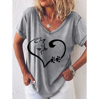 Fashion Woman Blouses 2022 T-shirt Women's 3d Cats Print Black Kawaii V-neck T Shirt Female Clothing Oversized Summer Tops Tees 34