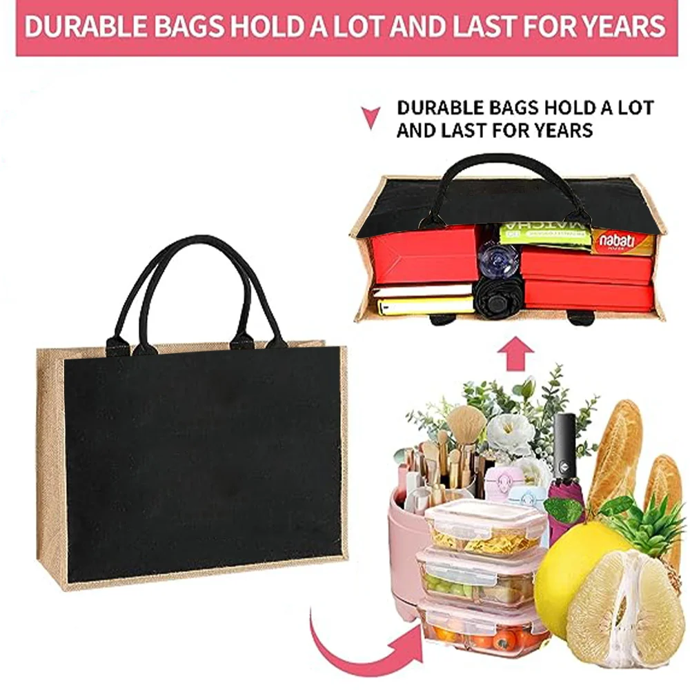 New Environmental Protection Gunny Bag Linen Shoulder Bag Floral Lettered Print Pattern Jute Imitation Sack Women's Shopping Bag