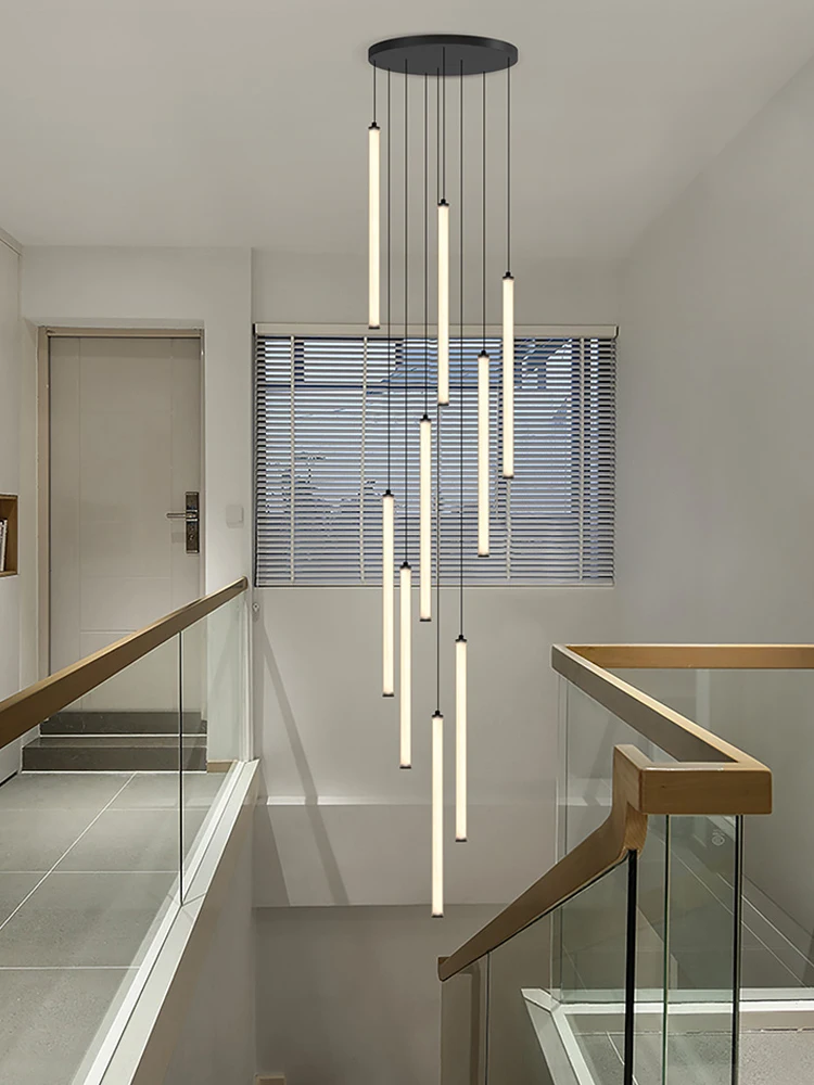 Led lights decorative lights Nordic strip chandelier LED circular tube living room pendant designer modern lighting interior decoration staircase chandelier