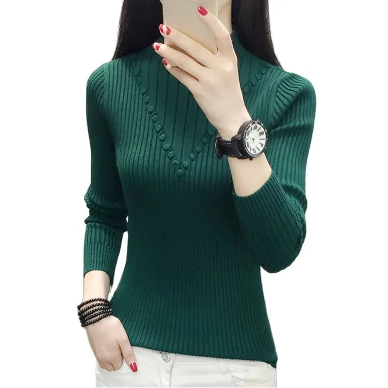 

No fleece/Fleece 2023 New Autumn And Winter Half-high-necked Knitted Bottoming Shirt Female Slim Loose Fashion Warm Sweater Tide
