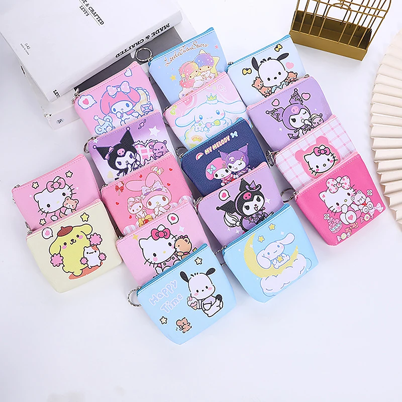 

Милый кошелек с аниме Sanrio Hello Kitty Kulomi Melody Cinnamoroll, мультяшный мини кошелек для монет, портативные держатели для удостоверения личности