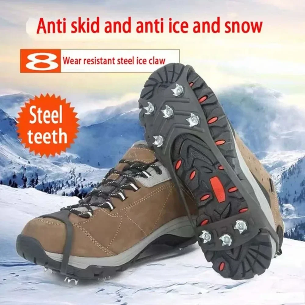 Ice gripper spike 8 Teeth for Shoes Winter Outdoor Anti-Slip Hiking Mountain Climbing Ice Snow Crampons Anti-slip Shoe Covers