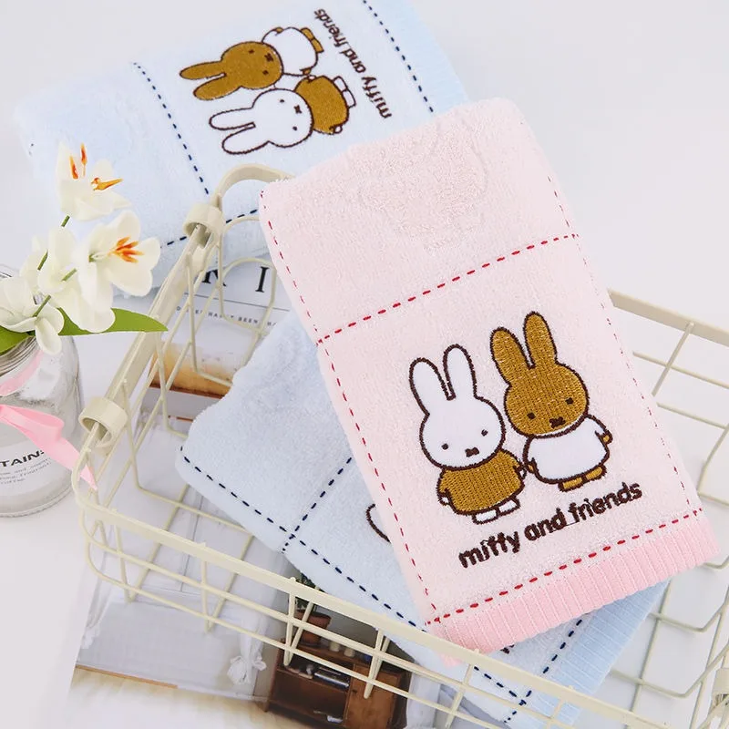 Two Pack Anime Cartoon Miffys Class A Pure Cotton Towel Embroidery Facial Towel Adult Wash Face Towel All Cotton Water Uptake