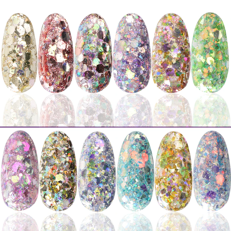 Mermaid Hexagon Nail Glitter Powder Flakes 12 Grids nail powder,nail glitter,nail decoration,nail decorations,nail flakes