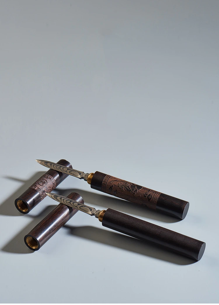 Description Picture 2 of itemStainless Steel Ebony Chinese Puer Tea Needle Cutter, Damascus Knife, 1Pc