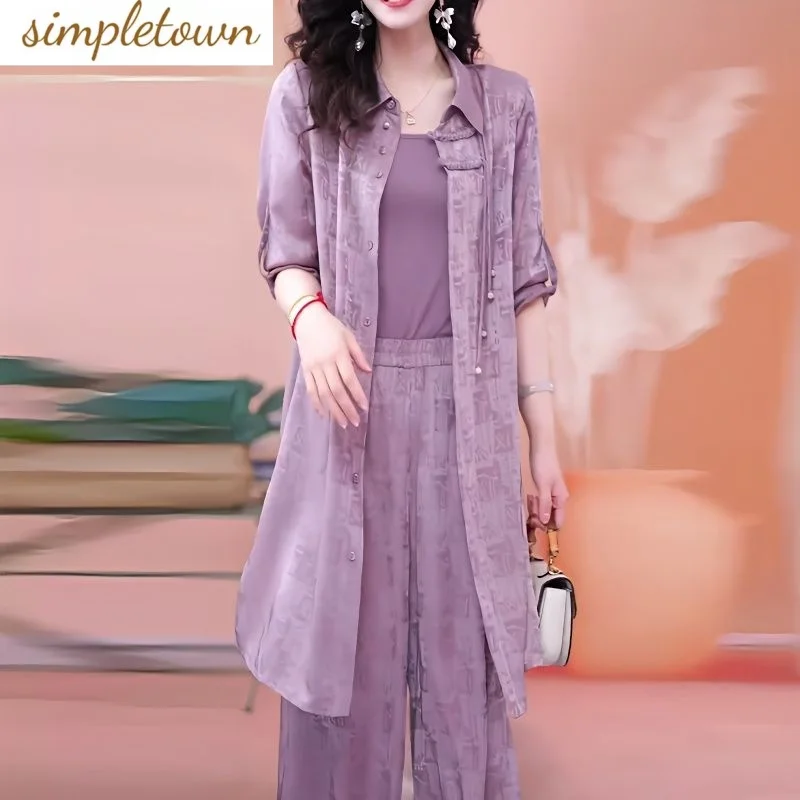 

2024 Spring/Summer New Fashionable and Elegant Printing Three Piece Set for Women's Cardigan Slimming Wide Leg Pants