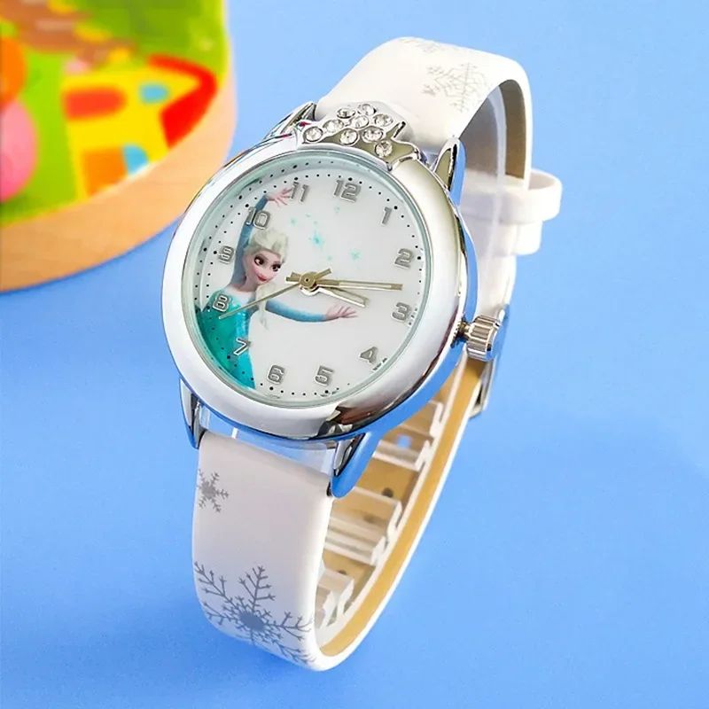 Elsa Princess Kids Watches Leather Strap Cute Children's Cartoon Wristwatches Gifts for Kids Girl Frozen Clock Elsa Watch Girls