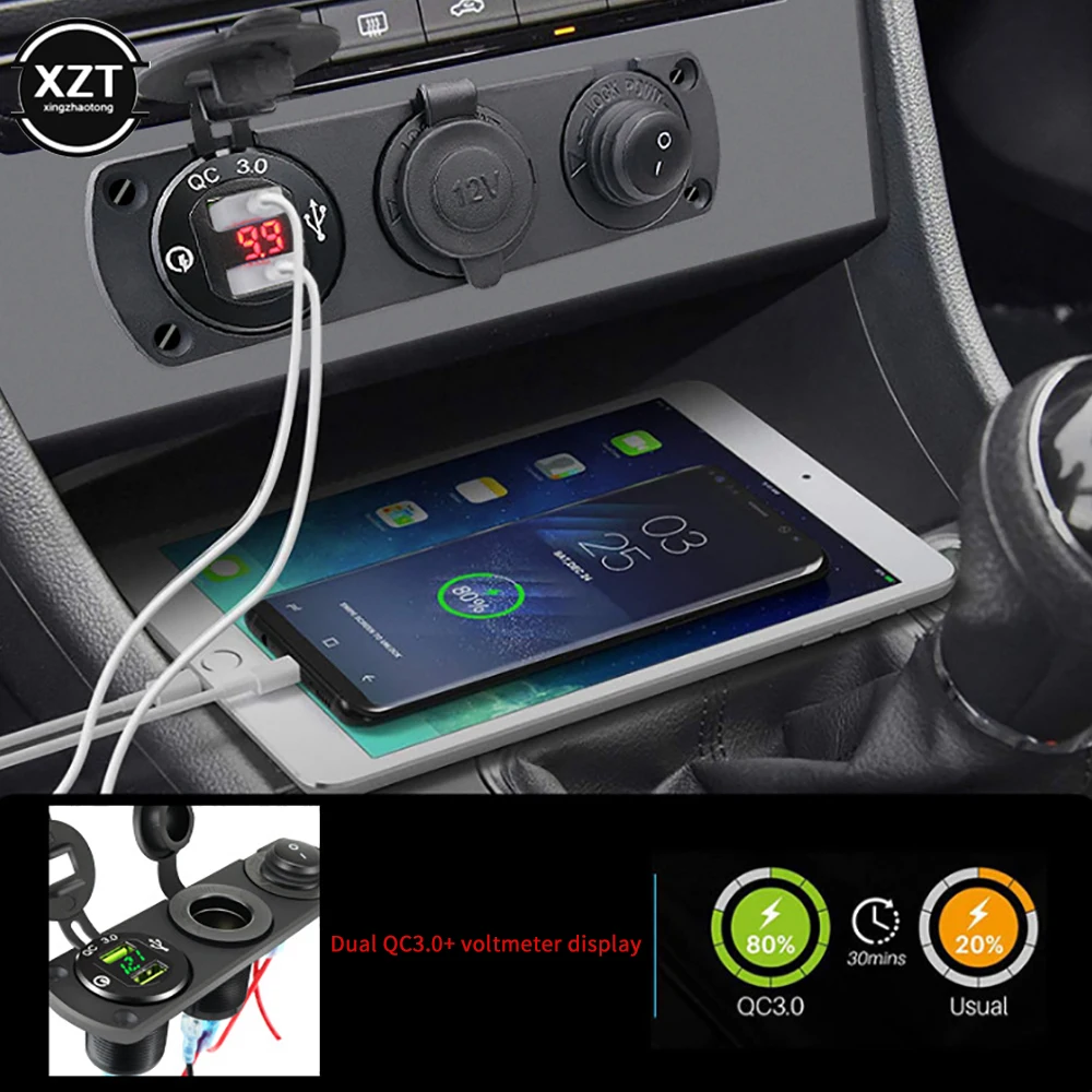 

12V Car Cigarette Lighter Socket Waterproof Car QC3.0 Fast Charger Dual USB Car Charger Power Socket with Voltmeter 시거잭 멀티소켓