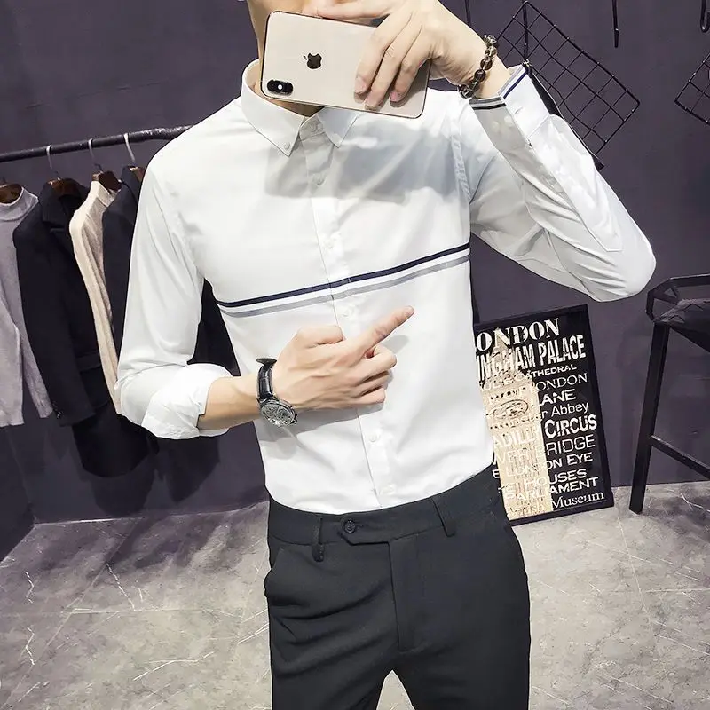 

2024 Elegant Fashion Harajuku Slim Fit Ropa Hombre Loose Casual All Match Shirt Pointed Collar Korean Version Long Sleeve Blusa