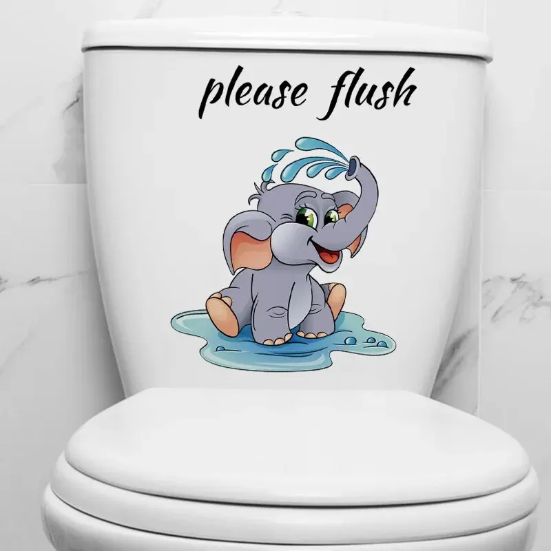 Cartoon Elephant English Toilet Sticker Wall Sticker Bathroom Decoration Wall Sticker Self-adhesive and Removable 1pc toilet wall stickers toilet stickers
