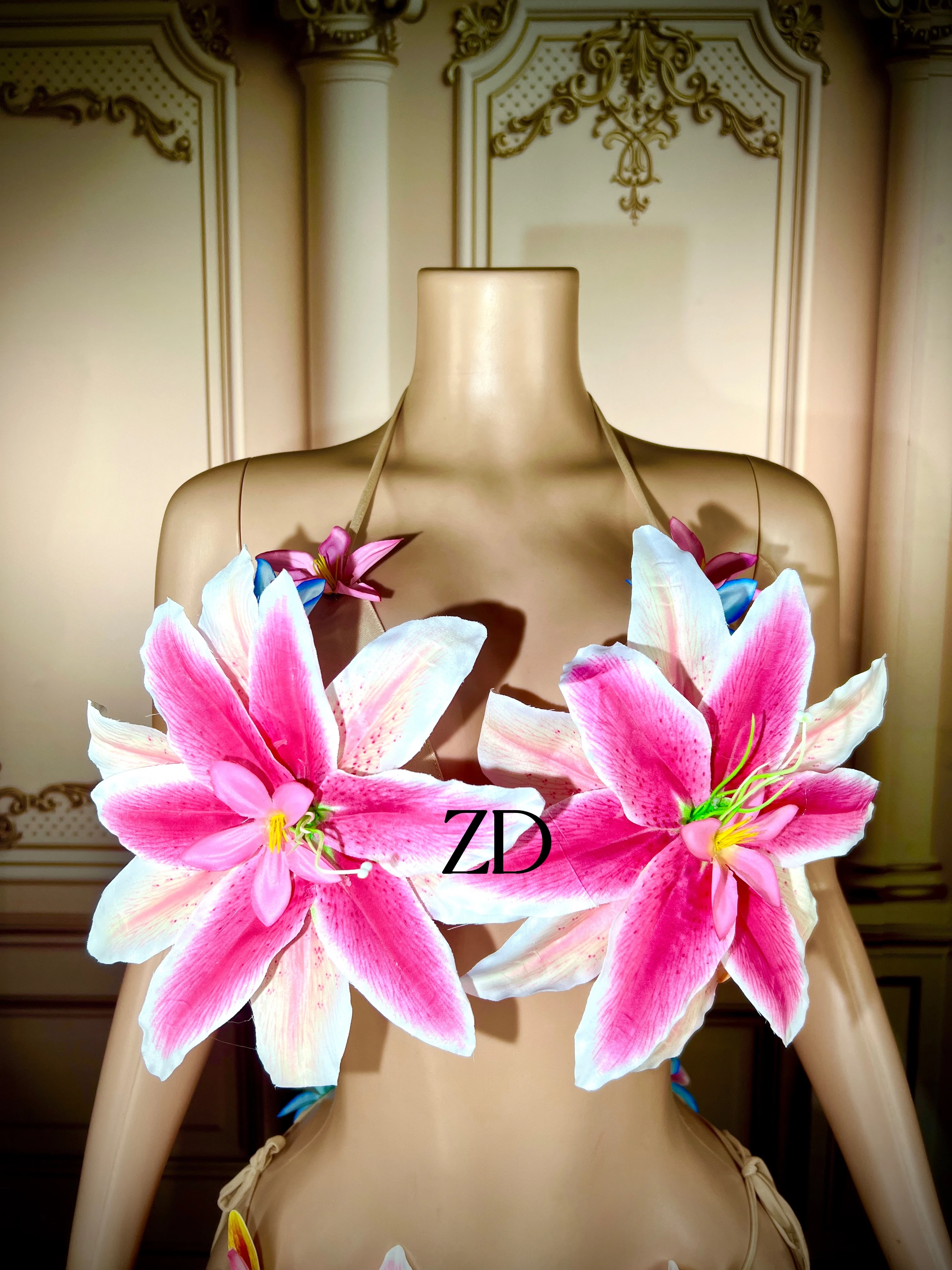 Sexy Colorful Big Flowers Transparent Bikini Dress Women Dancer Show Stretch Stage Costume Outfit Evening Prom Party Biniki Set bikini set women swimwear bikini swimsuit