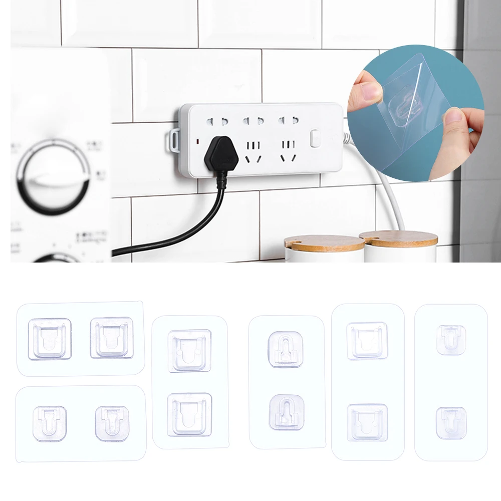 Pvc Perforated Punch-free Wall-mounted Socket Router Holder Socket Transparent Storage Self-adhesive Cable Home Decor Organizer cable organizer wall mounted storage box
