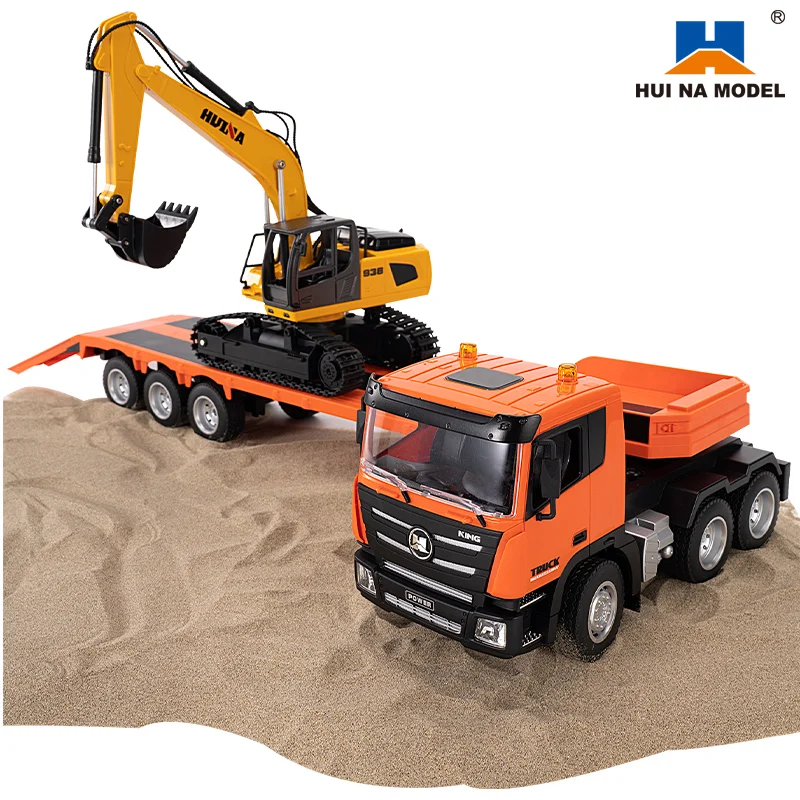2.4G RTR 1/18 Scale Huina 1319 RC Tractor Truck And Remote Control Excavator Model with Flatbed Trailer Battery Toys Gift 5