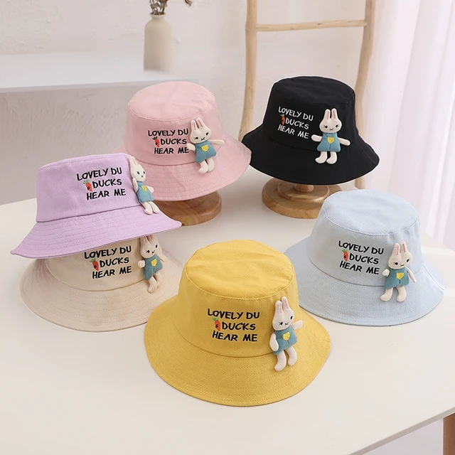 Children Bucket Hat Cute Cartoon Rabbit Fishing Hat 2023 New Kids