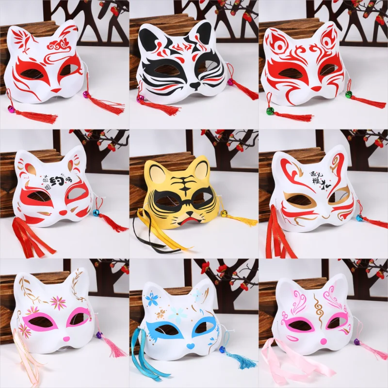 Pink Cherry Blossoms Fox Masks Anime Cosplay Japanese Half Face Cat Mask  Masquerade Festival Kabuki Kitsune Masks Party Props - AliExpress