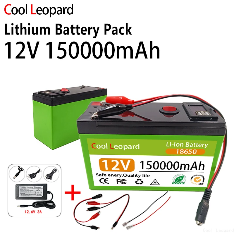 

12V Battery 150Ah 18650 Battery Pack 12V Lithium Battery Recharable Battery Solar Storage Battery Electric Lighting + 3A Charger