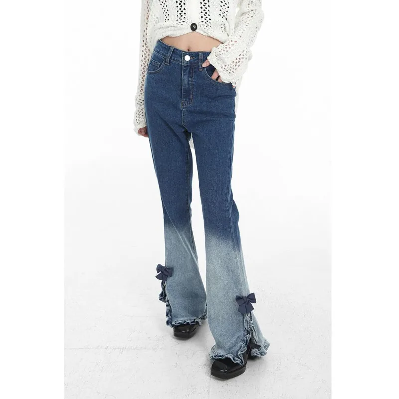 

Women's Pants Flare Jeans Woman High Waist Korean Fashion Straight Leg Jeans Female Clothing Y2k Streetwear Denim Vintage Blue