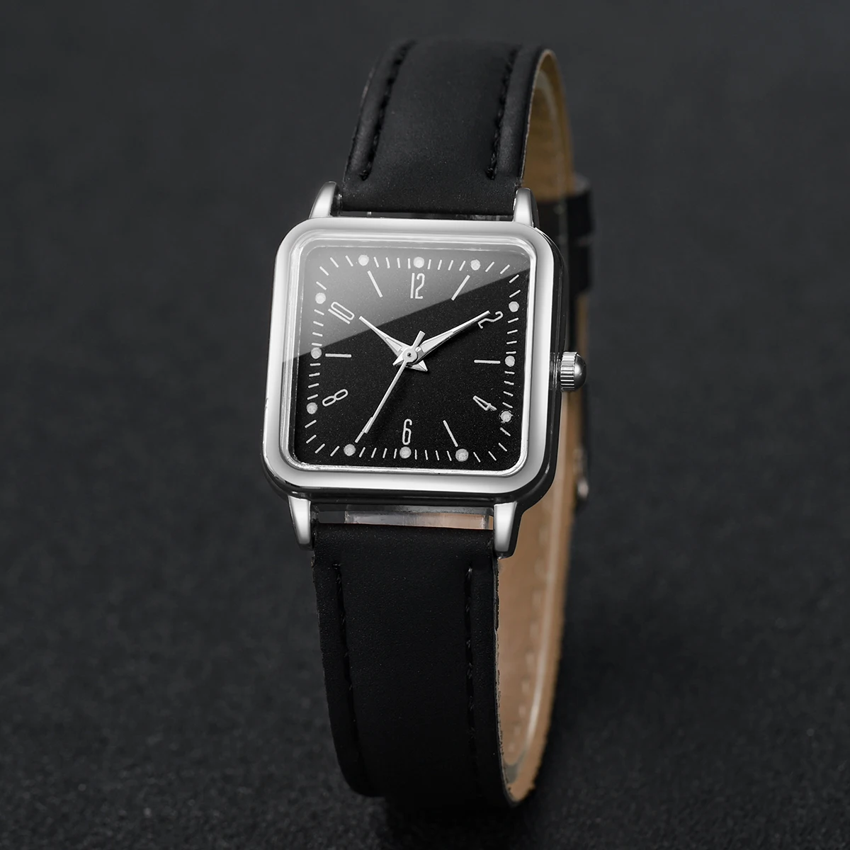 2PCS/Set Women's Fashion Watch Simple Square Dial Leather Watch 5