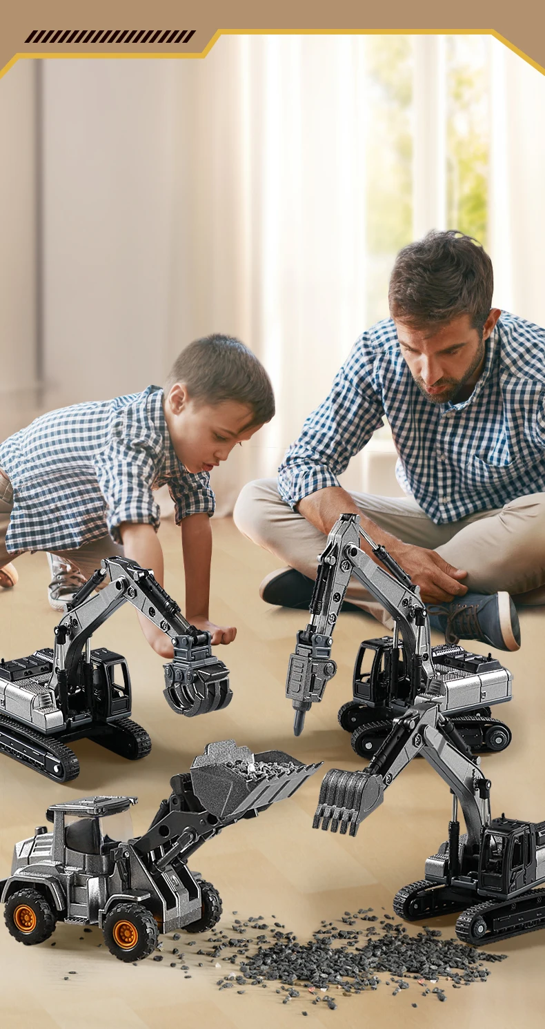 1:70 5 Stile Mini Schwarz Legierung Engineering Diecast Baufahrzeug Bagger Bohrer Bulldozer Spielzeug für Kinder Jungen Geschenk – Detail 1