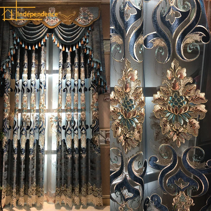 유럽 스타일 하이엔드 셔닐 중공 수용성 자수 창 스크린 커튼, 거실 침실 마감 밸런스