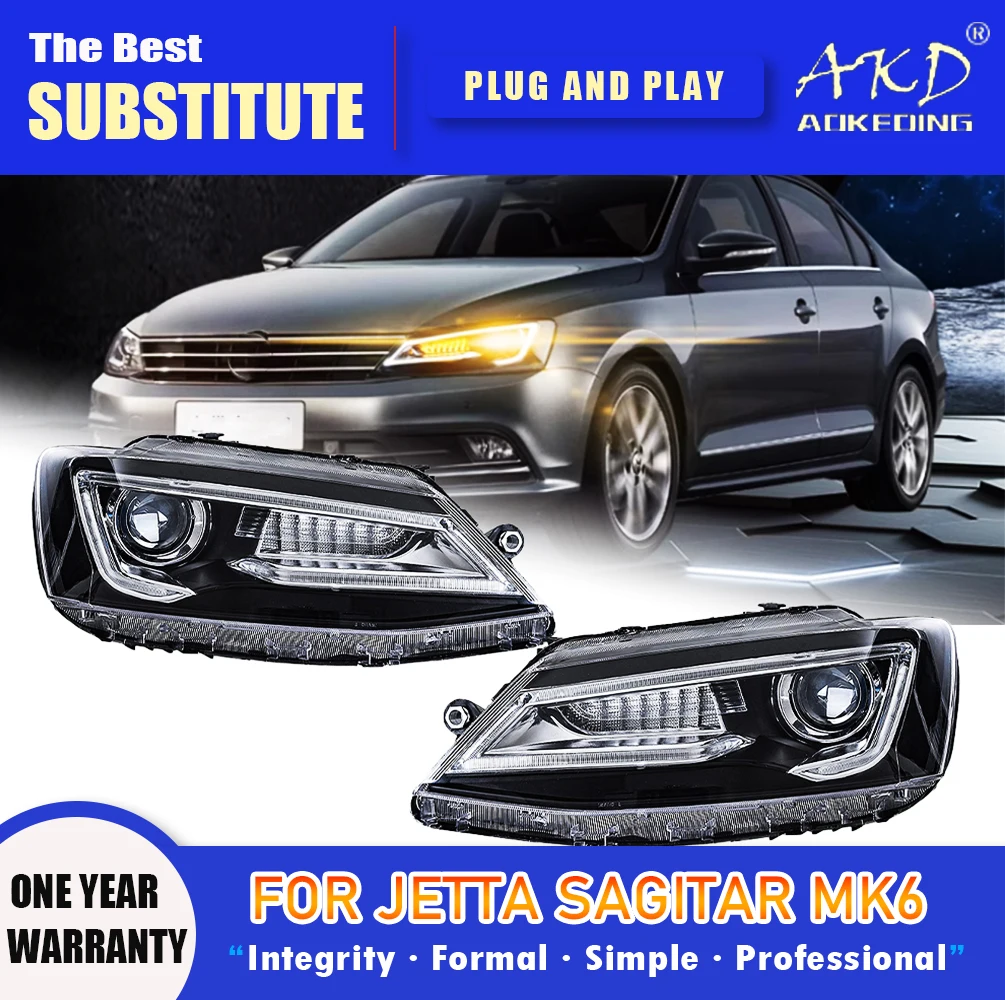 

AKD Head Lamp for VW Jetta Sagitar LED Headlight 2011-2018 Headlights mk6 DRL Turn Signal High Beam Angel Eye Projector Lens