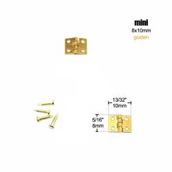 Set of 12 Miniature Heavy Duty Flat Wooden Hinges with Screws for Jewelry Boxes and Small Cabinets (Mini Golden 8x10mm)
