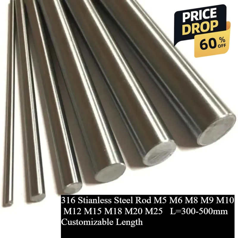 316 Stainless Steel Rod Bar Stock 5mm 6mm 7mm 8mm 10mm 12mm 15mm m18 m20 m25 Linear Shaft Metric Round Ground Stocks 400/500mm, linear shaft rod, steel round rod