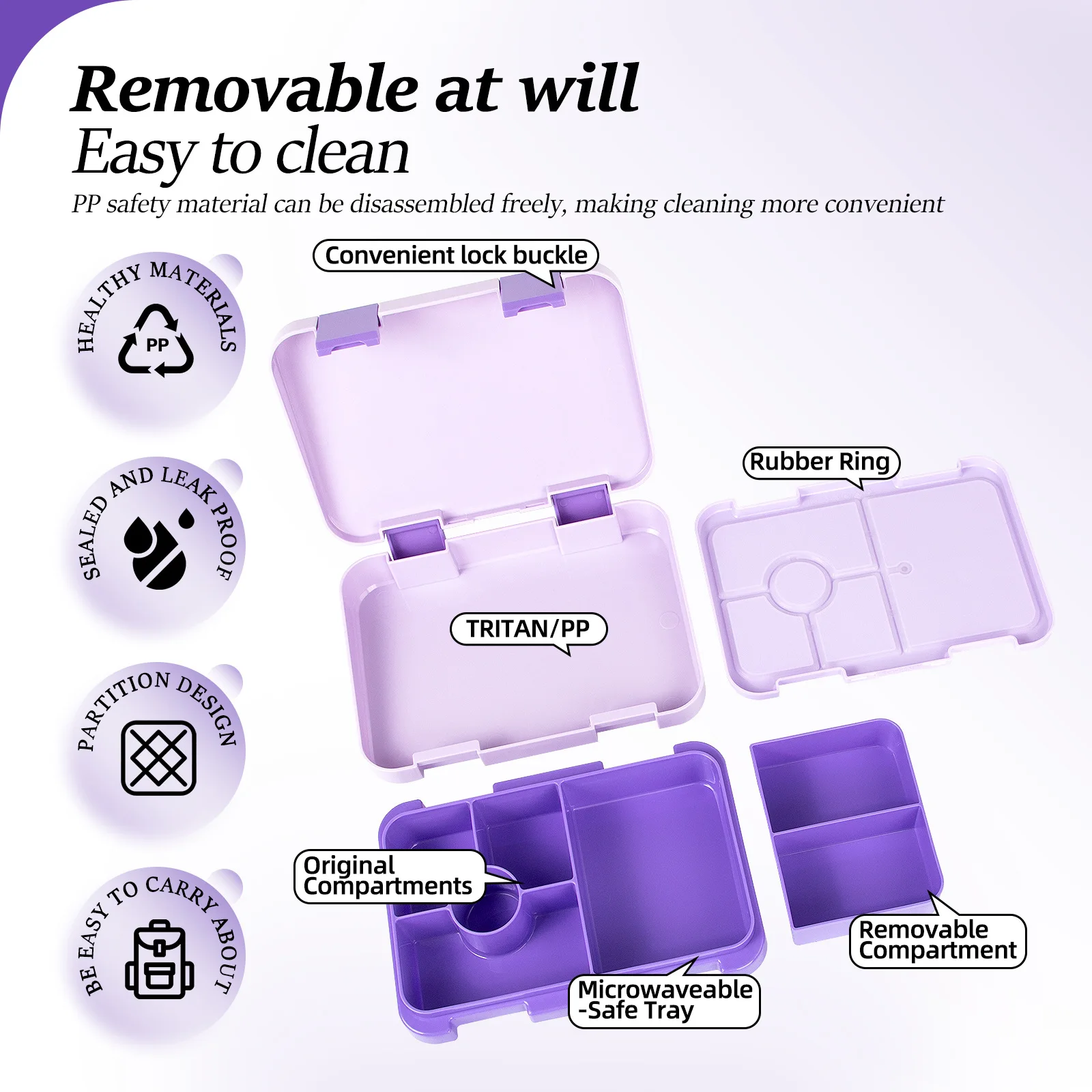 Food Grade Portable Lunch Box Lunchbox School Microwave heating Children Cartoon Bento High-capacity Kid Double Buckle Lunch Box