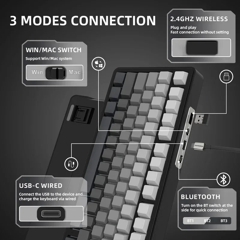 어택 샤크 X85 RGB 세 번째 시험연습 연결 무선 기계식 키보드 메탈 노브 풀 키 핫플러그 PBT 키캡