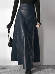Elegant High Waist PU Leather Maxi Skirt - Women's Fashionable Casual Wear - S (Dark Blue)