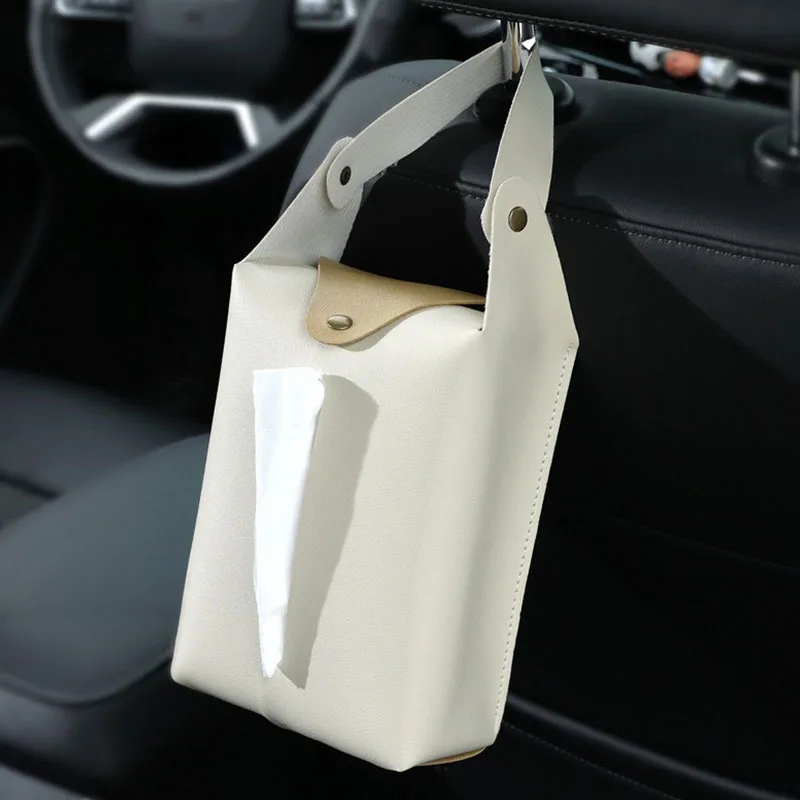 

Car Hanging Tissue Box Leather Paper Towel Storage Truck Bag Family Trip Organizer Vehicle Decoration Headrest Tissue Holder