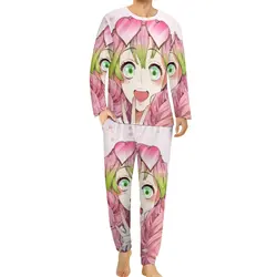 Mitsuri Kanroji with Color Stars Pajamas Man KIMETSUs NO Lovely Home Suit YAIBAs Autumn Long Sleeves 2 Pieces Casual Pajamas Set