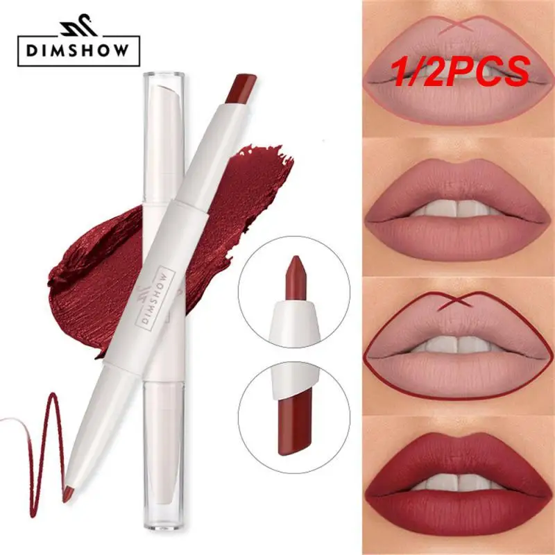 

1/2PCS Waterproof Double Lipstick Lipstick Double-headed Lip Liner Double-headed Not Easy To Take Off Makeup