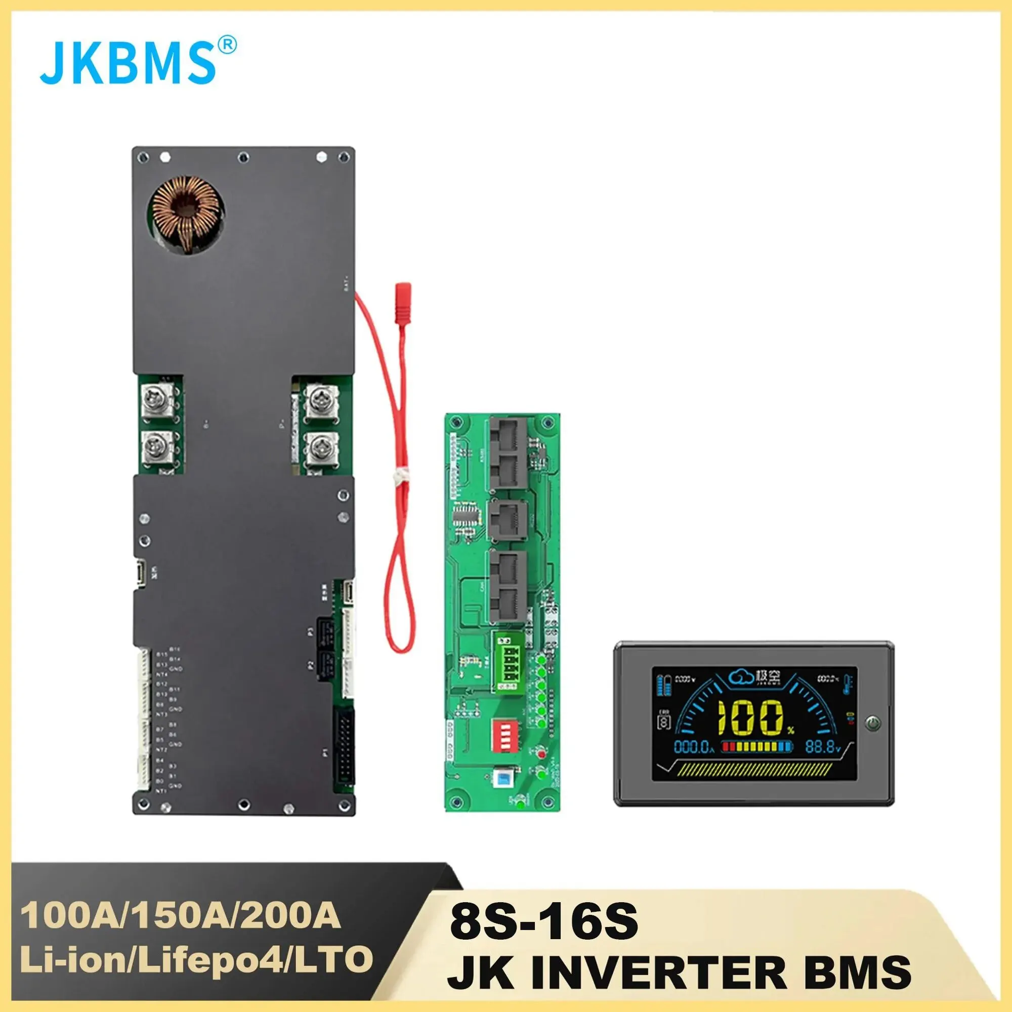 Jkbms Smart Inverter Bms 8S 16S 24V 48V 100A 150A 200A 8S-16S Family Energy Storage Lifepo4/Li-Ion/Lto Per Growatt Deye Inverter