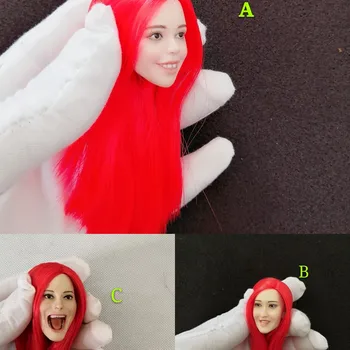 여아용 오픈 마우스 머리 조각, 머리 조각, 머리 조각, 1/6 빨간 머리, 작은 롤리 귀여운 표현, 12 인치 피겨