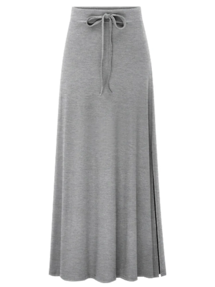 Grande taille coton taille élastique a-ligne jupes décontracté automne mi-longue femmes jupes 2023 hanche mince femme longue hangar nœud papillon jupes