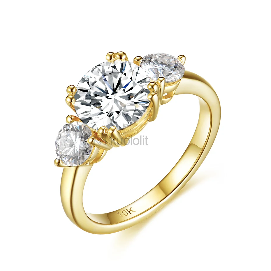 Anillo De Compromiso De Moissanita 3 Piedras - 2.8 Quilates, Plata De Ley Chapada Oro 18k, Corte Trapezoidal, Para Mujer