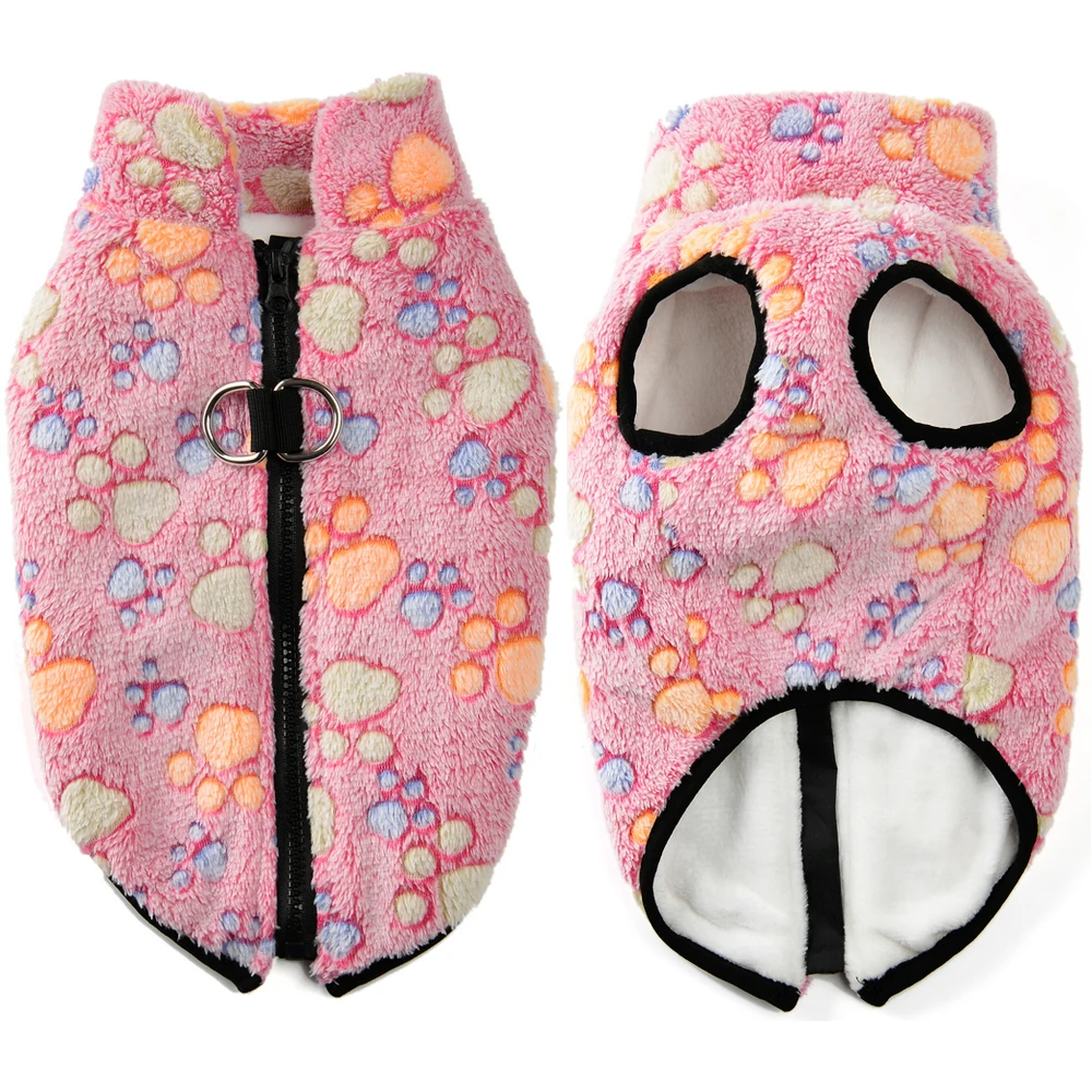 Dog Clothes Fleece Dog Clothes Winter Warm Puppy Jacket For Small Dogs Cats Sweater Coat With Zipper D Ring Cute Print Chihuahua Pet Outfits